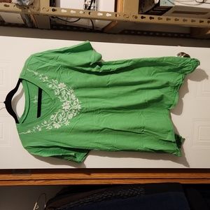 Denim & Company Trapeze Tunic with Embroidered Floral Detail